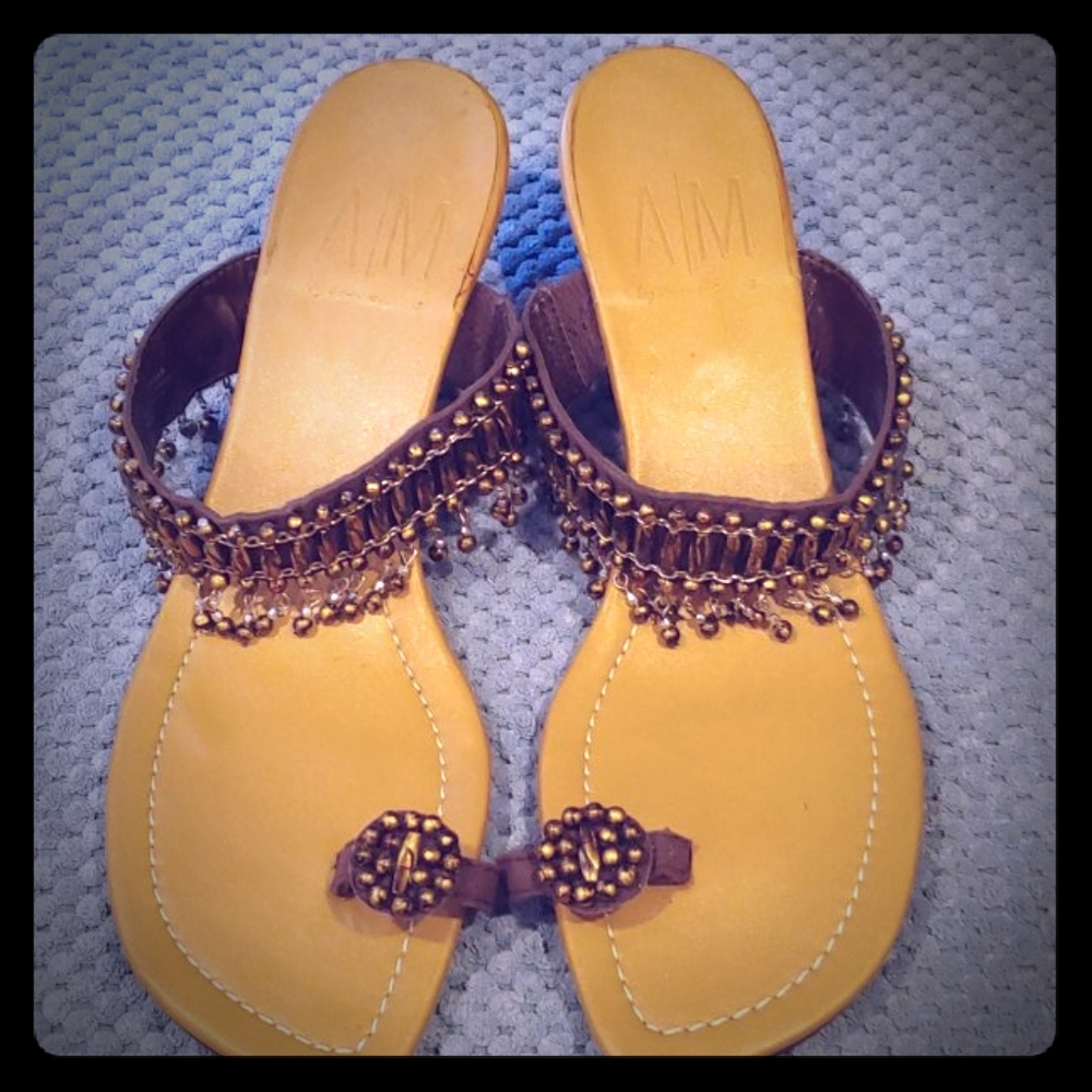 Brown Beaded Sandals